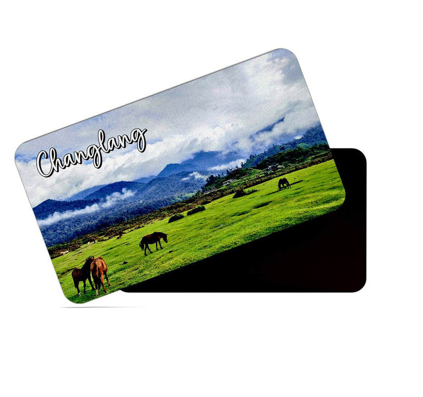 dhcrafts Rectangular Rubber Fridge Magnet / Magnetic Card Multicolor Arunachal Pradesh Changlang Design Pack of 1 (8.6cm x 5.4cm)